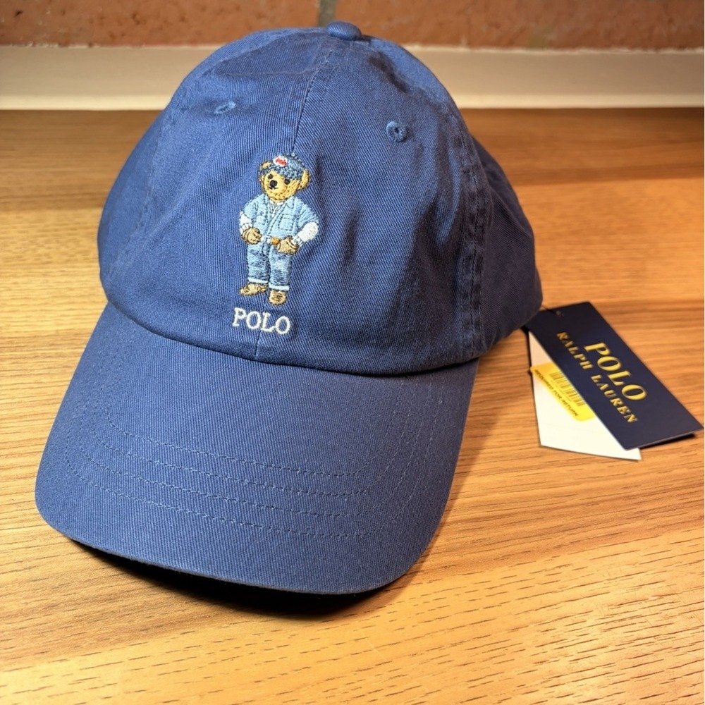 Polo Ralph Lauren Hat Cap Navy Polo Bear Adjustable Leather Strap Baseball Mens